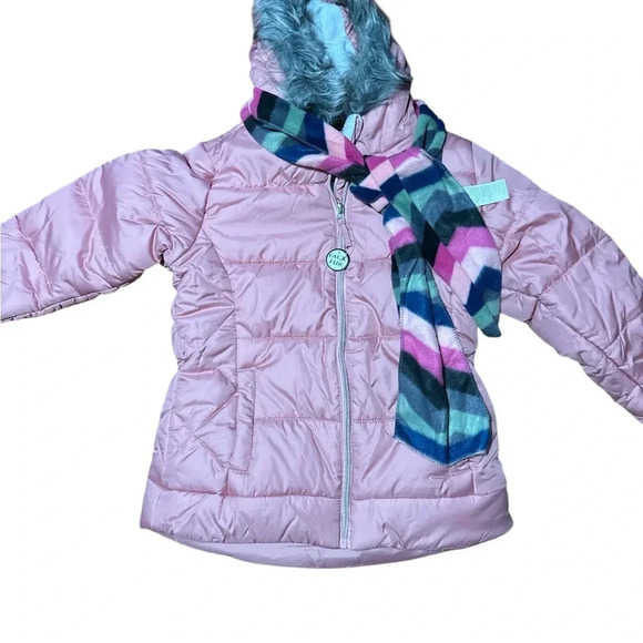 Girls' Pink Puffer Jacket with Scarf - Picture 2 of 7